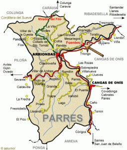Mapa de localizacion de la Casa Rural el Trechal en el concejo de Parres Asturias